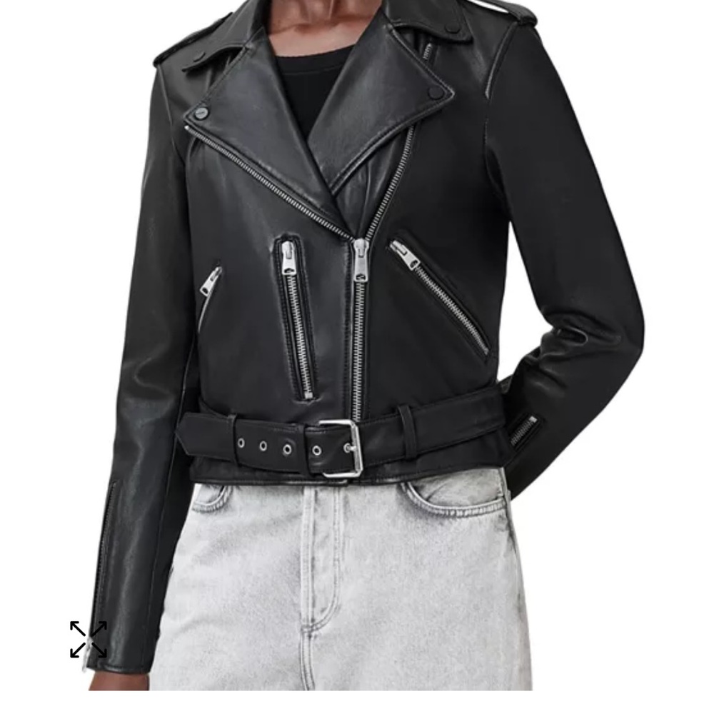 All Saints Black Leather Biker Jacket Asymmetrical Design
